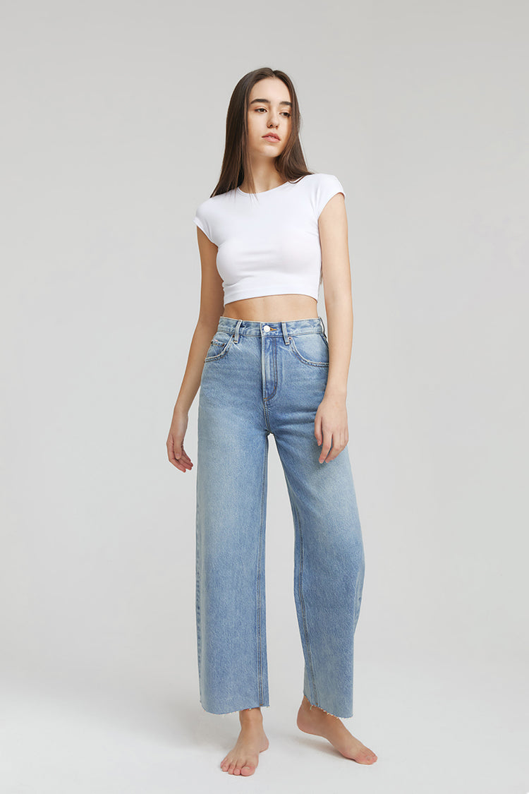 Moon Curve Raw Hem Wide-Leg Crop Jeans Hey Joanie