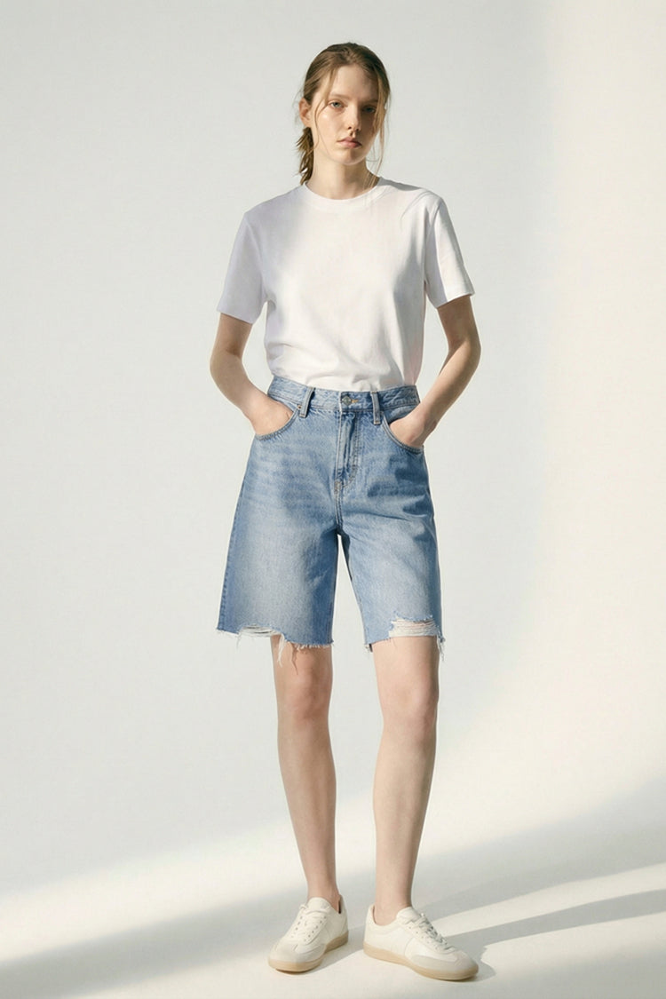 Coastal Breeze High-Rise Bermuda Shorts Denim HJ807