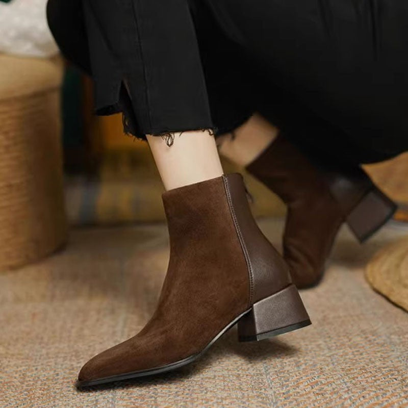 Women’s Suede Mid-Heel Martin Boots Mid-Heel Ankle Boots