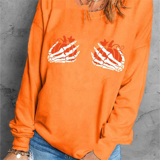 Casual Printed Sweatshirt Top Ladies Fashion Polyester