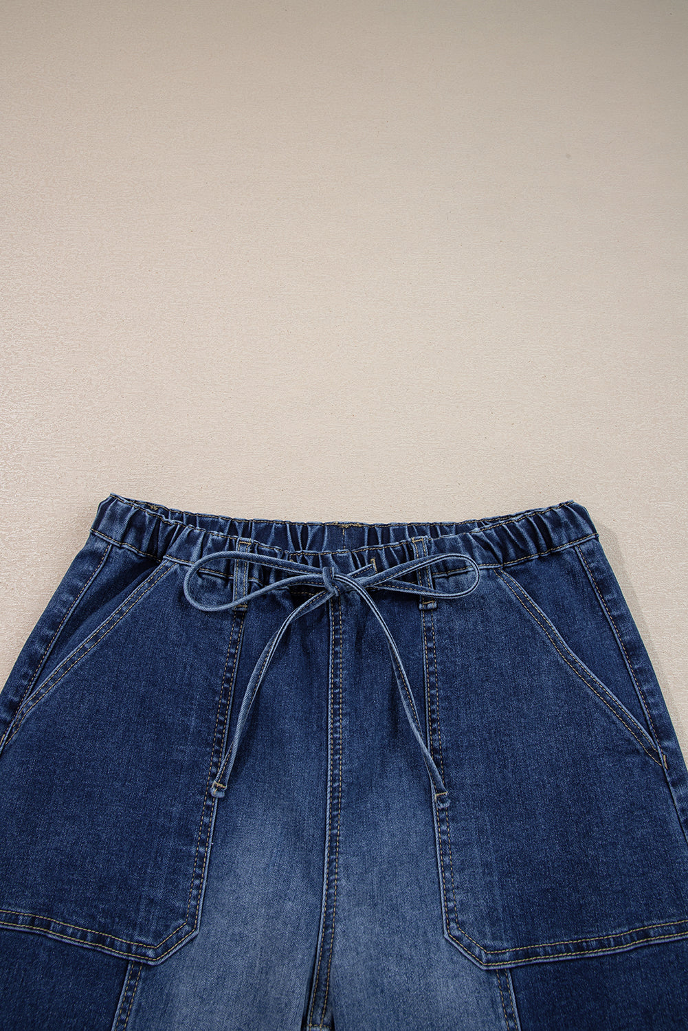 Drawstring Waist Seam Detail Wide Leg Jeans Beau Blue