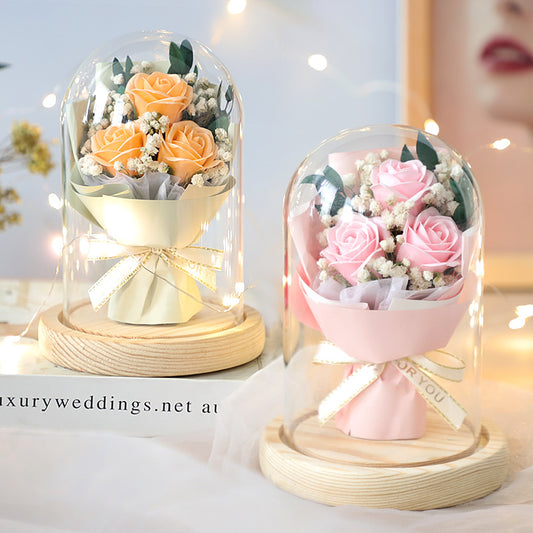 Bouquet Glass Cover Soap Flower Gift