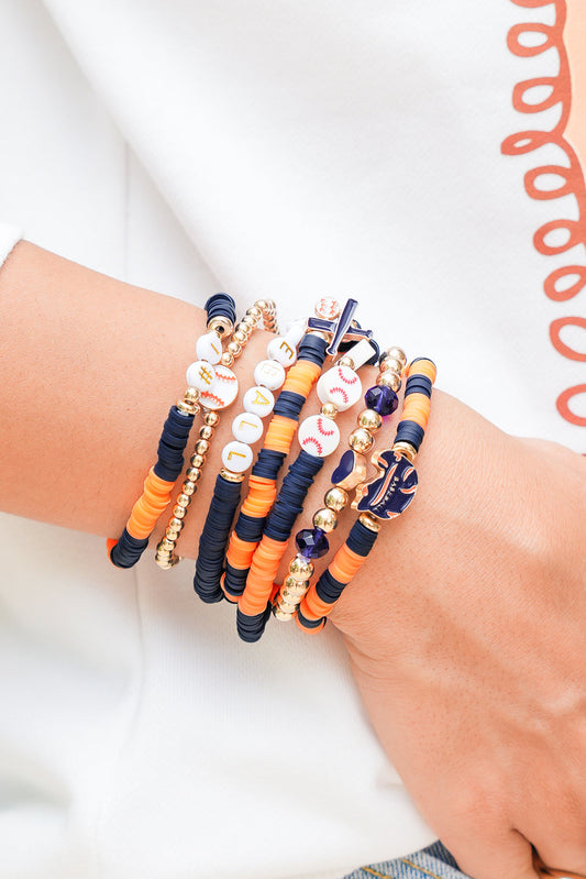 Russet Orange Stackable Football Bracelet Set 7pcs
