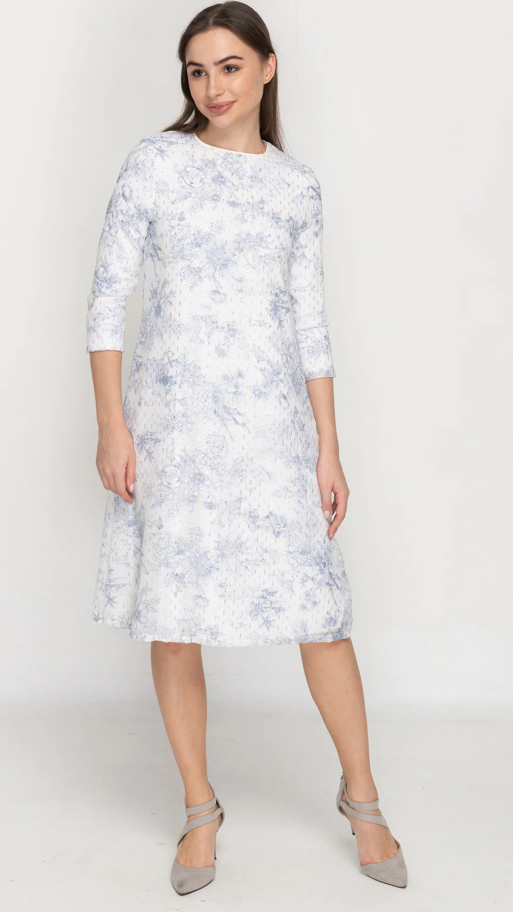 Blue Toile 3/4 Sleeves Dress by kmw