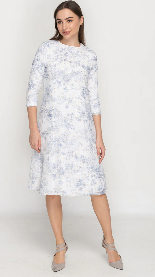 Blue Toile 3/4 Sleeves Dress by kmw