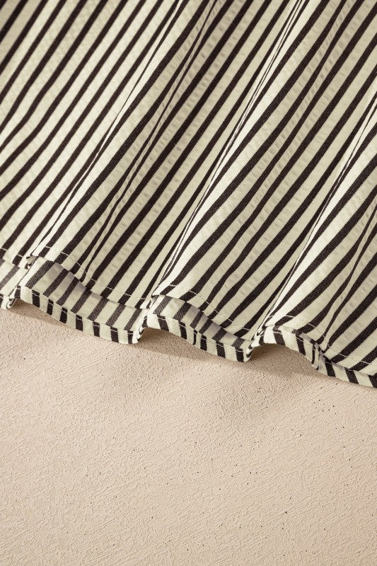 Stripe V-Neck Zip Front Midi Dress