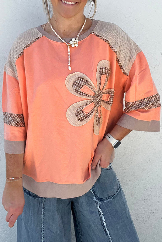 Grapefruit Orange Plaid Waffle Bracelet Sleeve Top