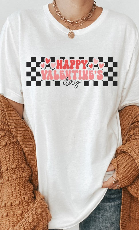 Happy Valentines Day Checkered Graphic Tee