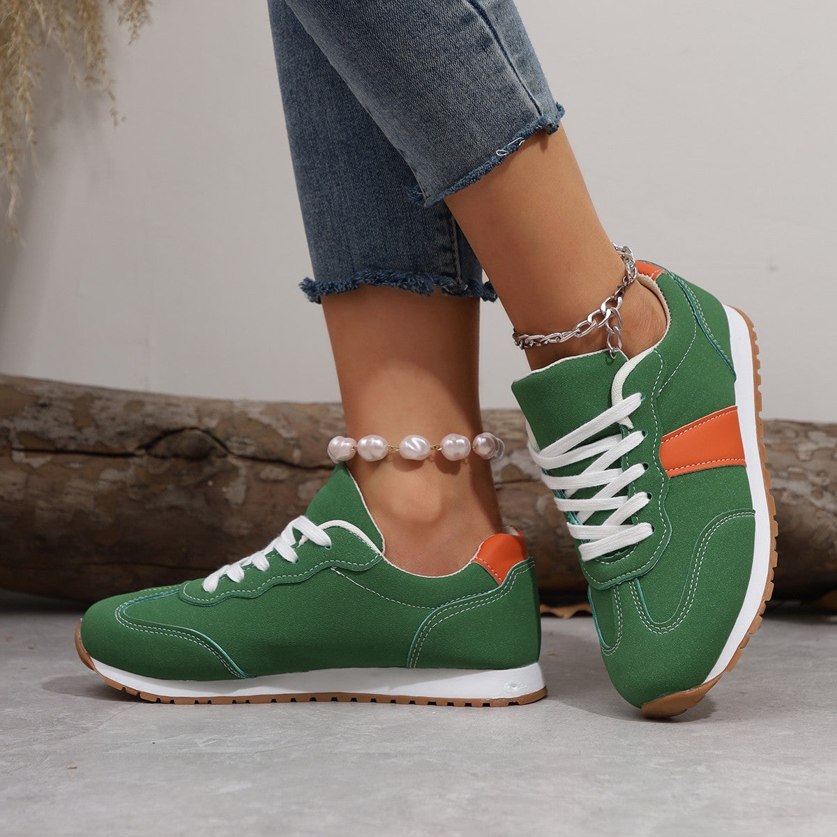Women’s Round Toe Thick Sole Lace-Up Sneakers Casual Shoes