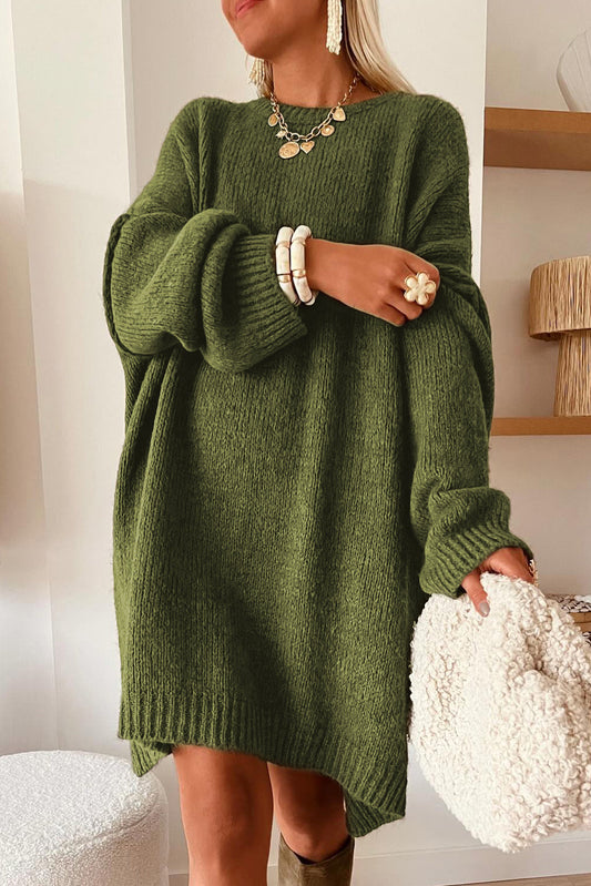 Green Oversize Drop Shoulder Sweater Dress