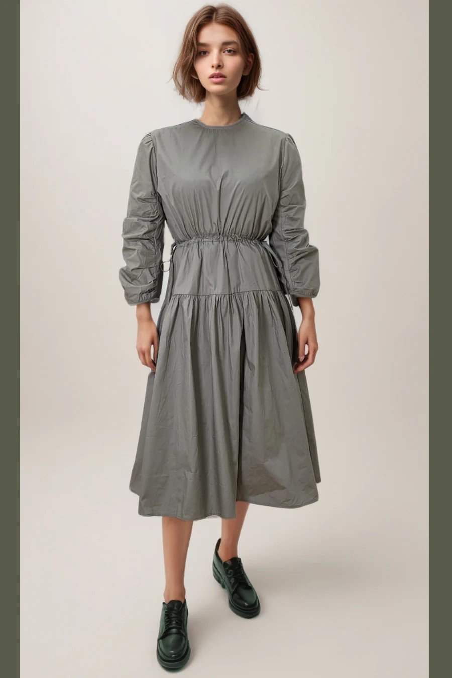Cotton Long Sleeve Midi Dress