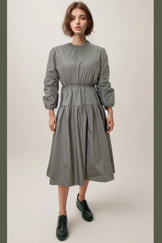 Cotton Long Sleeve Midi Dress