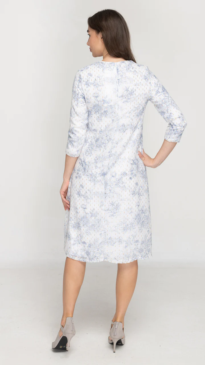 Blue Toile 3/4 Sleeves Dress by kmw