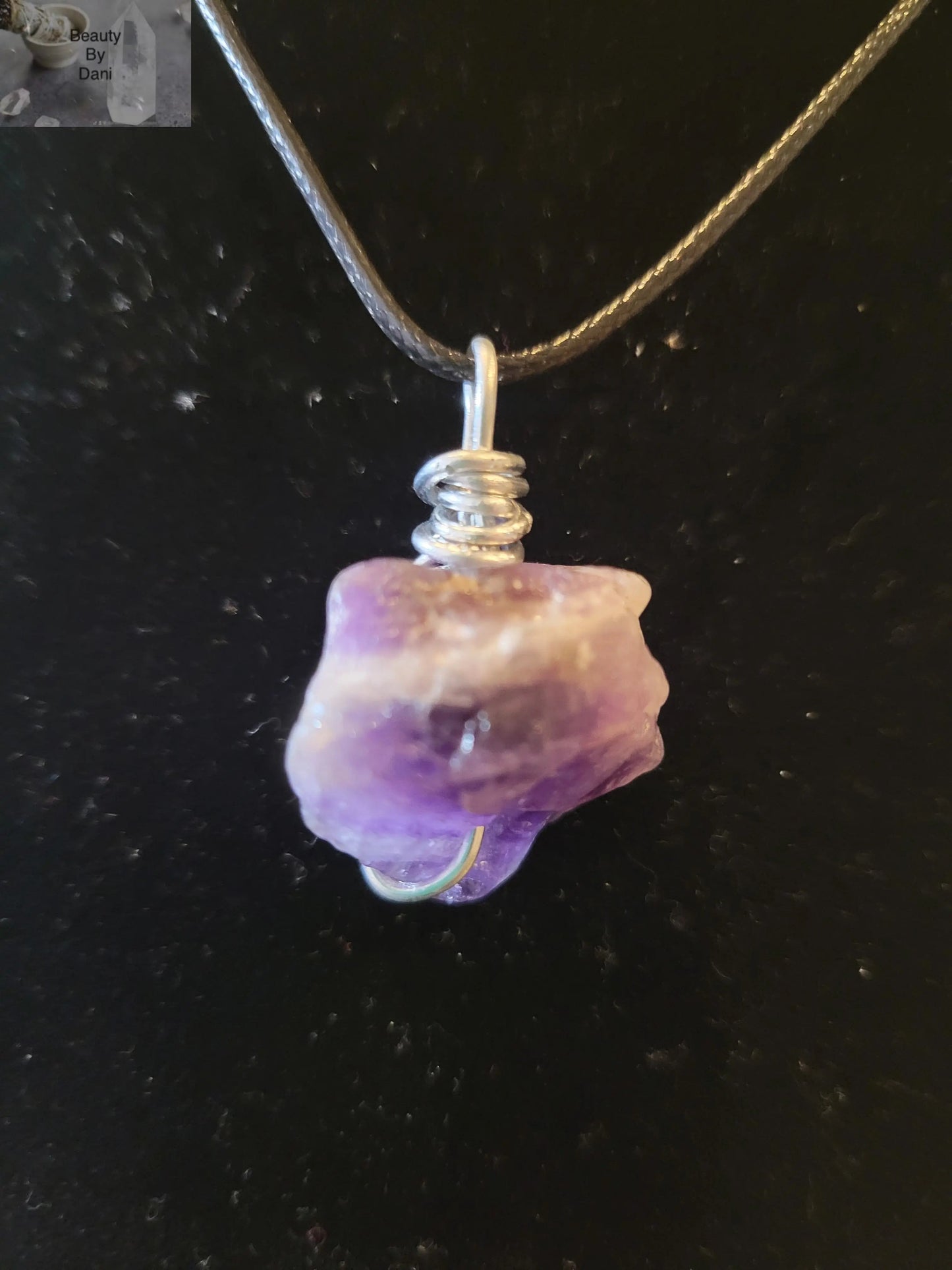 Amethyst Gemstone Stainless Steel Leather Necklace