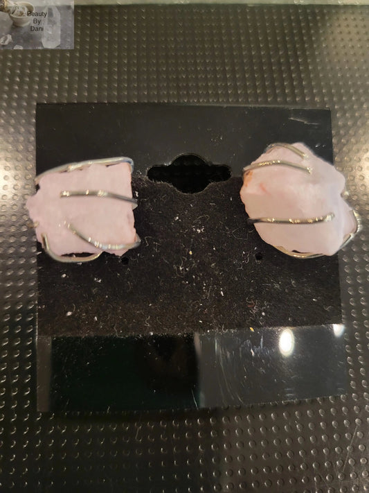 Rose Quartz Heart Earrings Hypoallergenic Stainless Steel