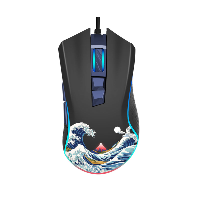 Kanagawa Themed Programmable Wired Gaming Mouse with 7 Buttons XVX G705