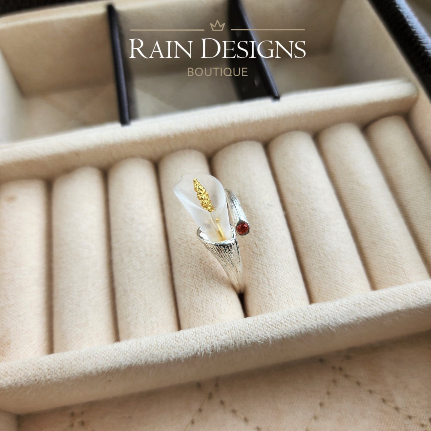 Arum Lily Adjustable Crystal Rings Jewelry