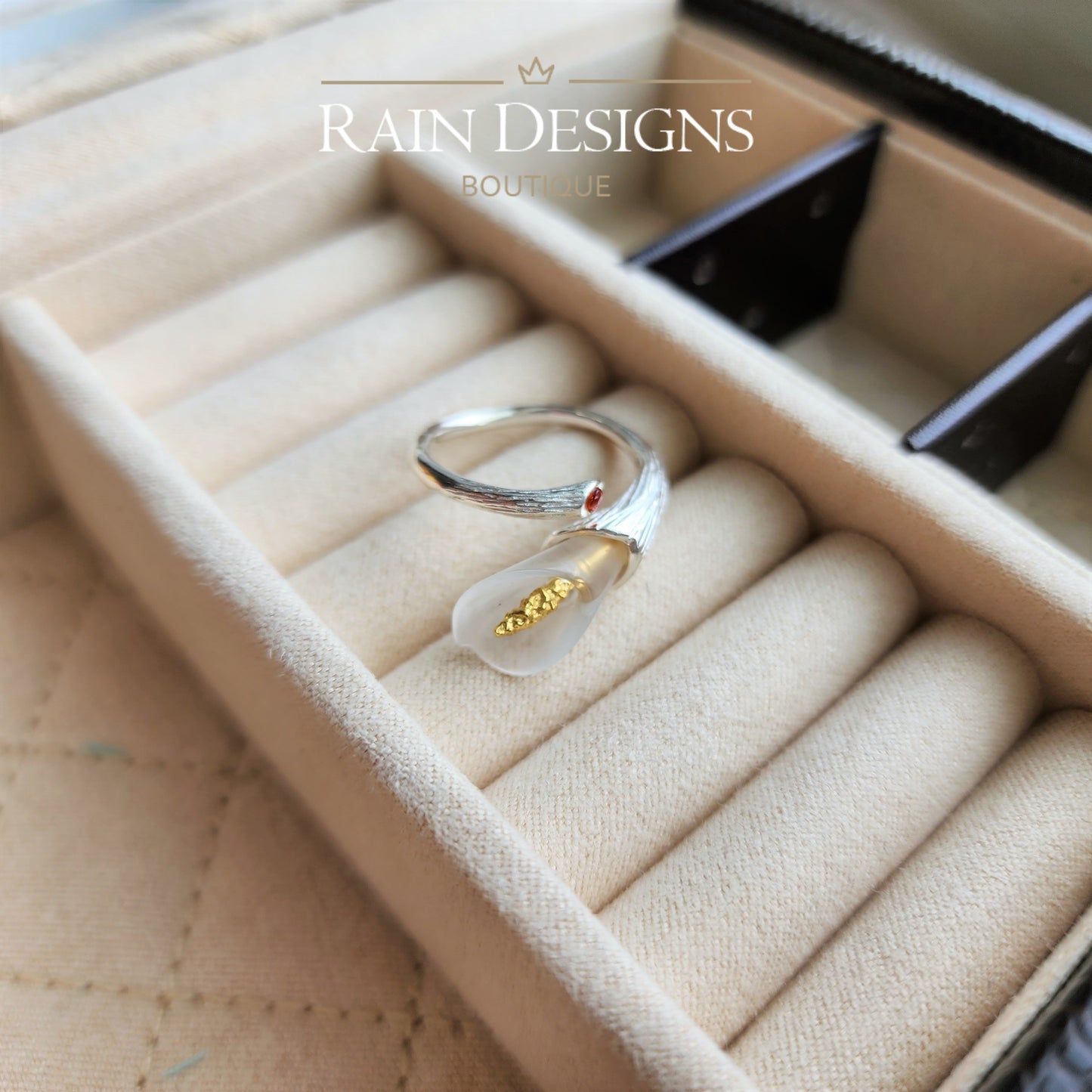 Arum Lily Adjustable Crystal Rings Jewelry