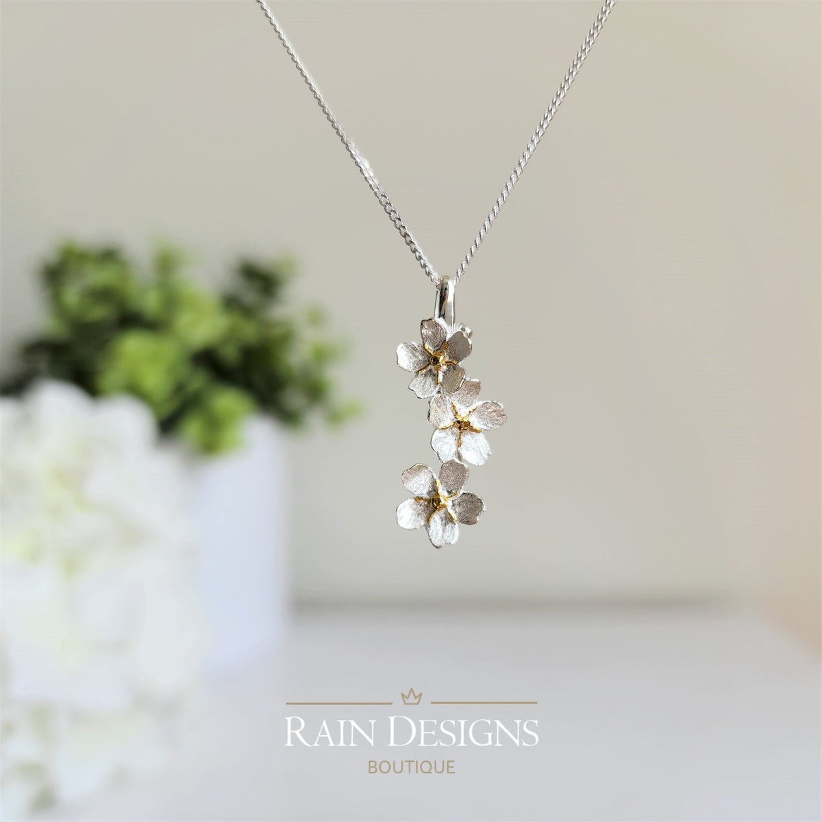 Forget-Me-Not Gold Plated Flower Necklace 925 Sterling Silver
