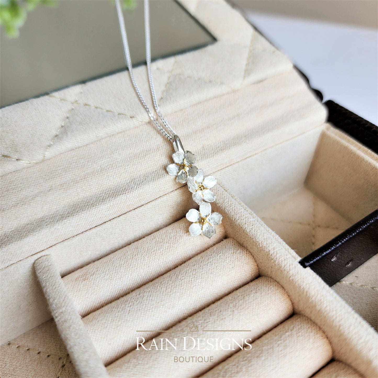 Forget-Me-Not Gold Plated Flower Necklace 925 Sterling Silver