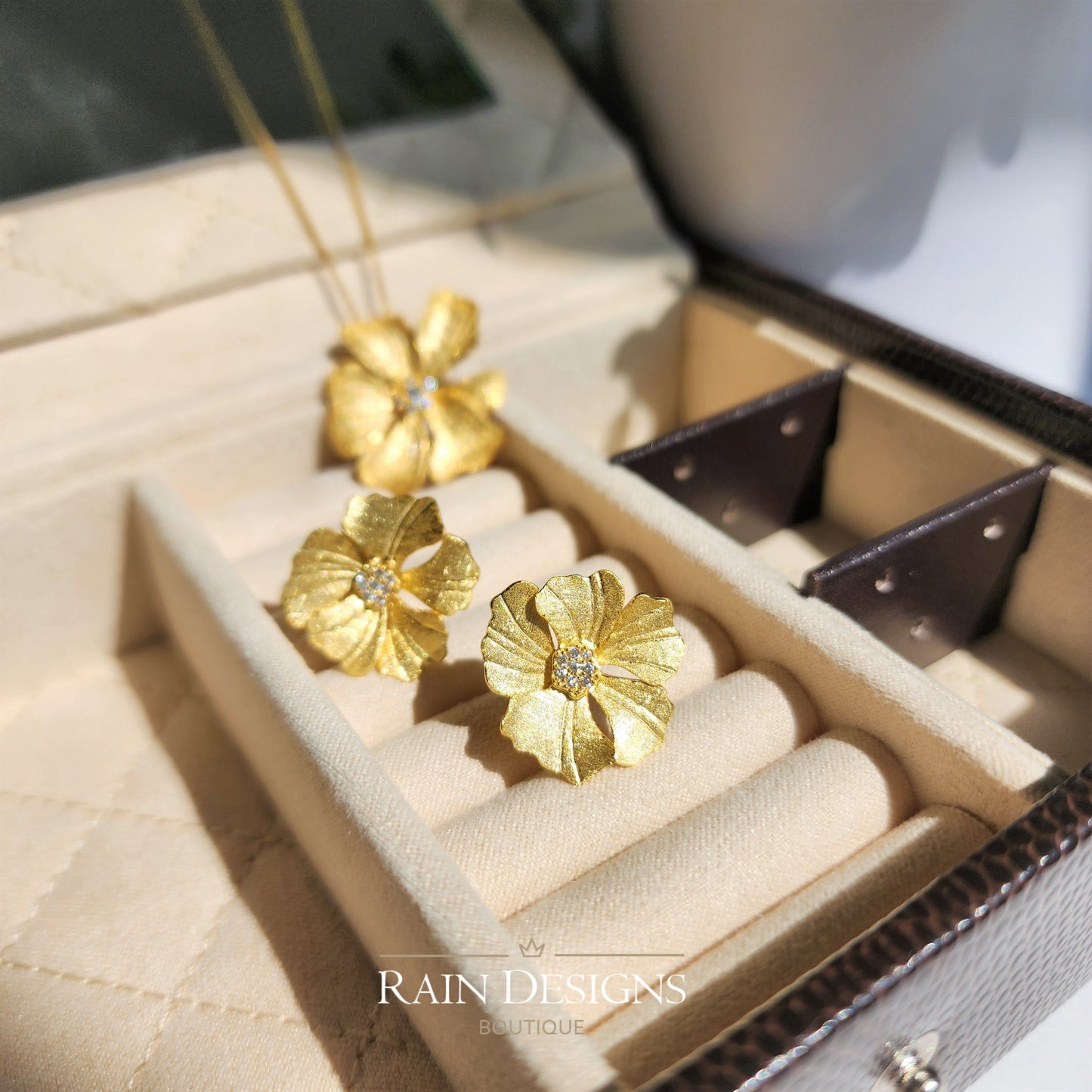 Peony Flower 18K Gold Plated 925 Silver Stud Earrings