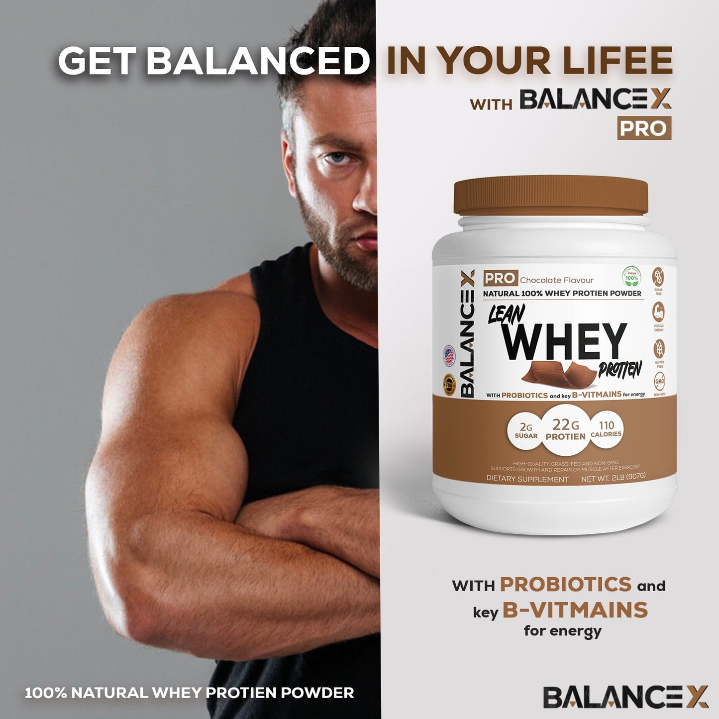 Natural Lean Whey Protein: Sculpt Your Strength (Chocolate) 2LBS - BalanceX Pro