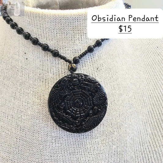 Obsidian Ying Yang Dragon Pendant Necklace