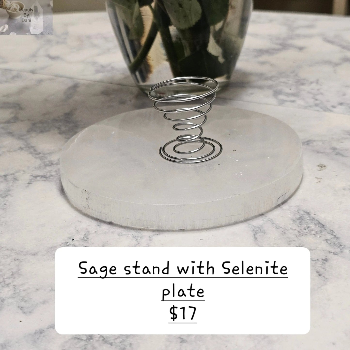 Sage Metal Stand with Selenite Plate Decorative Home Accent