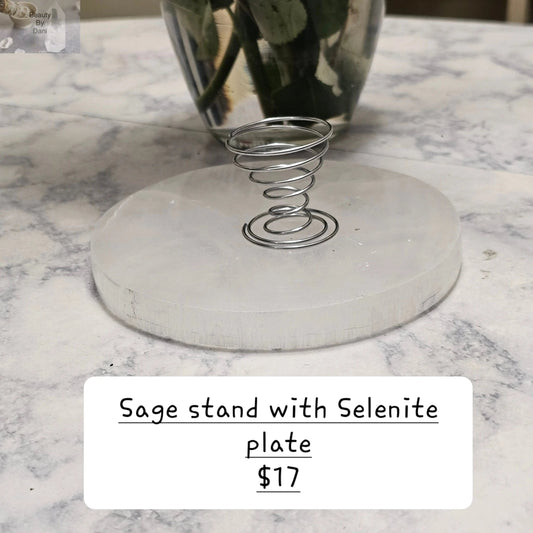 Sage Metal Stand with Selenite Plate Decorative Home Accent