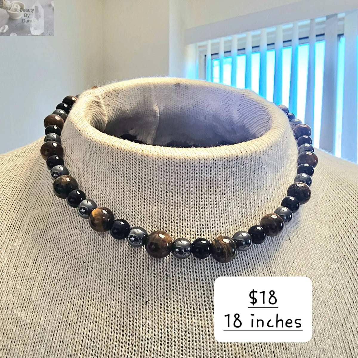 Hematite, Tiger's Eye & Black Stone 18-inch Necklace