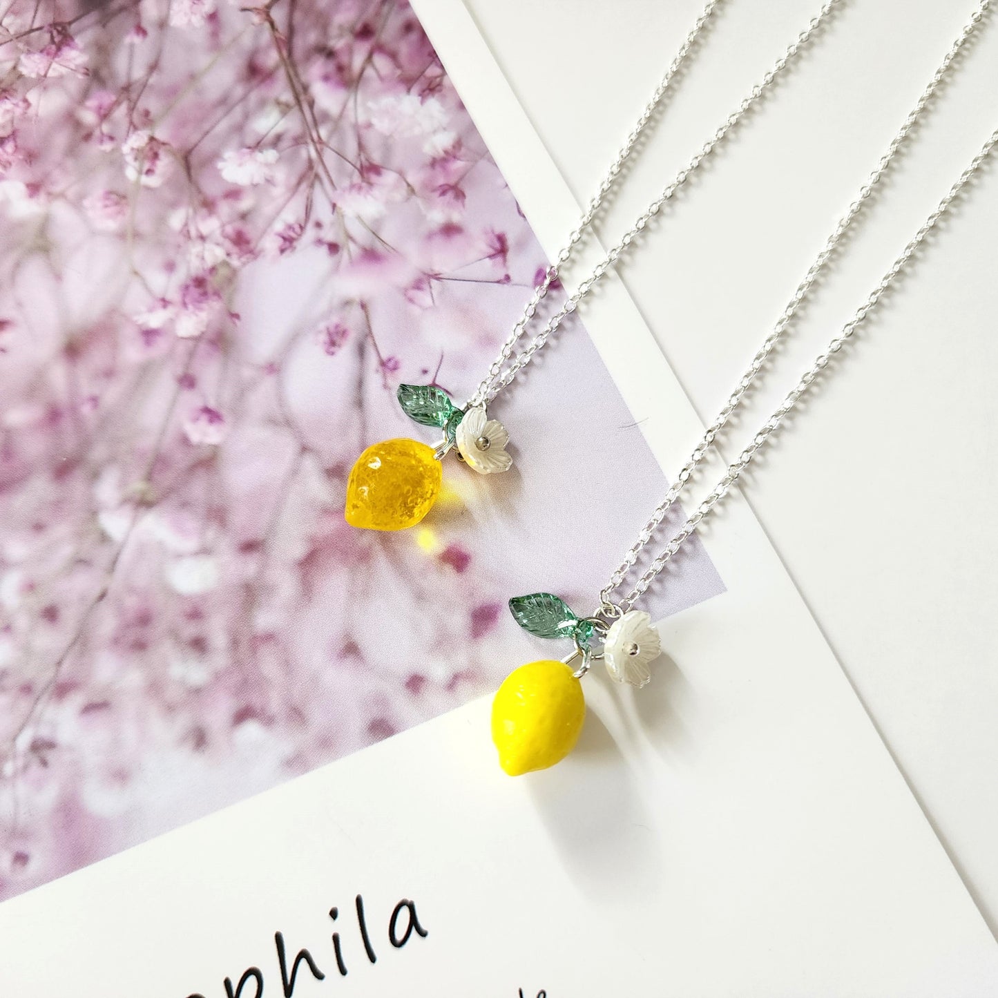Custom Lemon Fruit Necklace Handmade with Czech Glass and 14K Gold or Silver Chains
