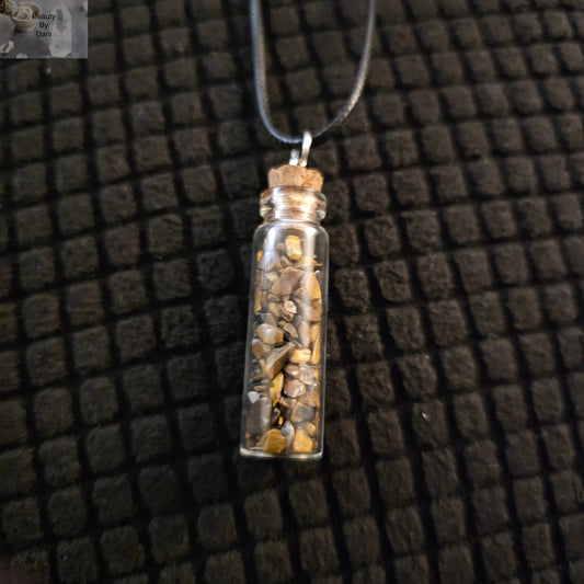 Tiger's Eye Necklace with Corked Glass Bottle Jewelry