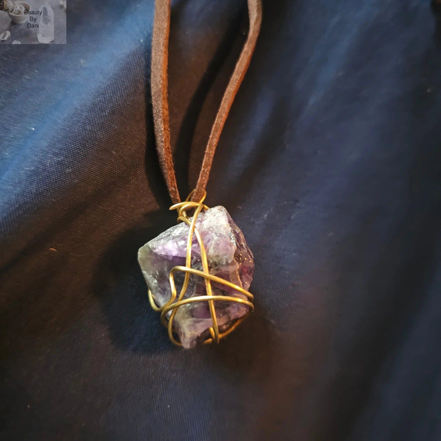 Amethyst Wrapped Necklace Leather Cord Jewelry Beauty by Dani