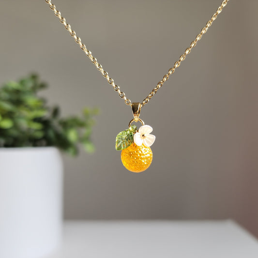 Custom Gold Orange Fruit Necklace 14K Gold Plated 925 Silver Plated Rain Designs