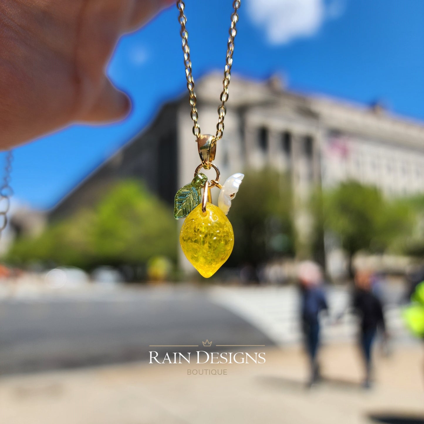 Custom Lemon Fruit Necklace Handmade with Czech Glass and 14K Gold or Silver Chains