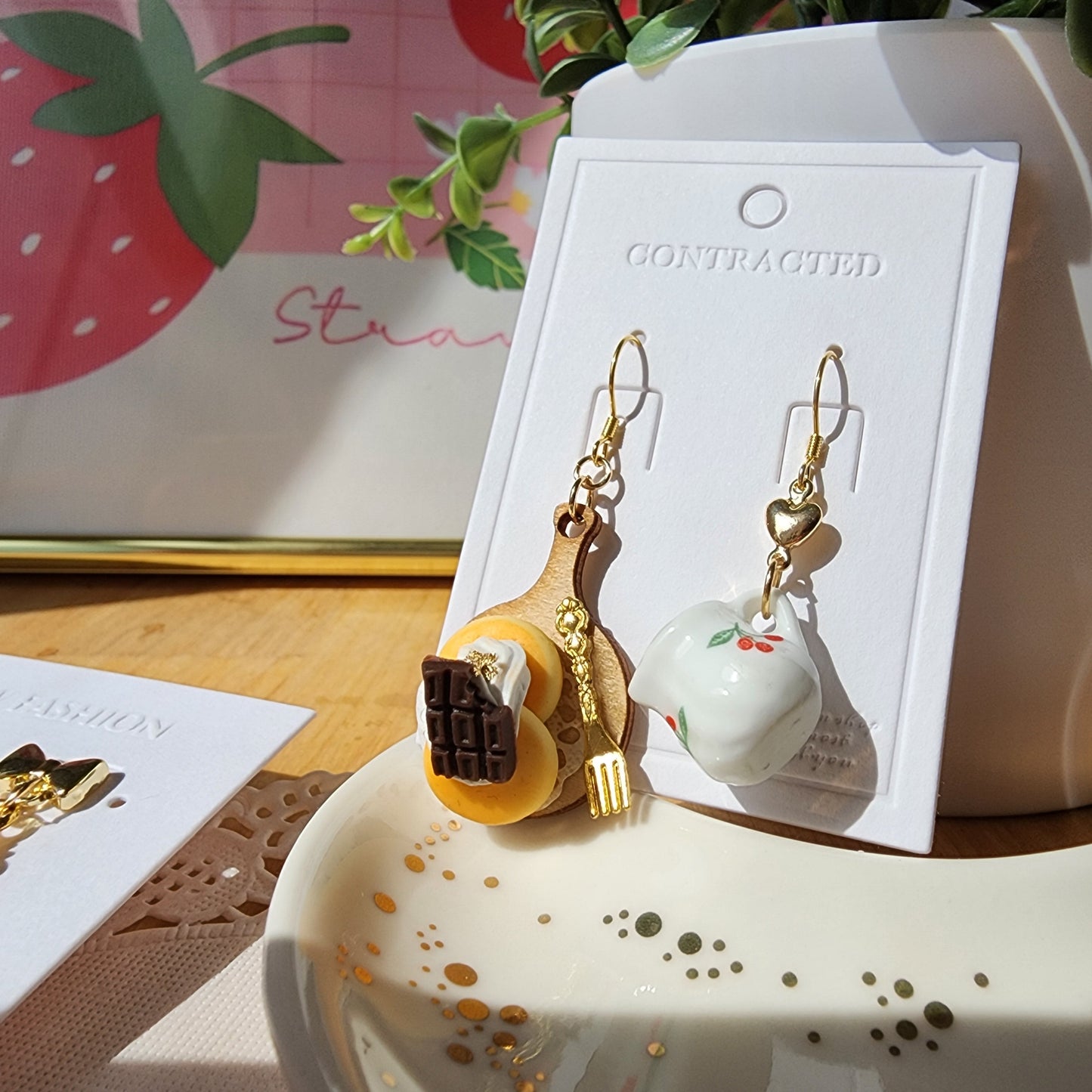 Chocolate Pancake Dangle Earrings Handmade 925 Silver Hooks