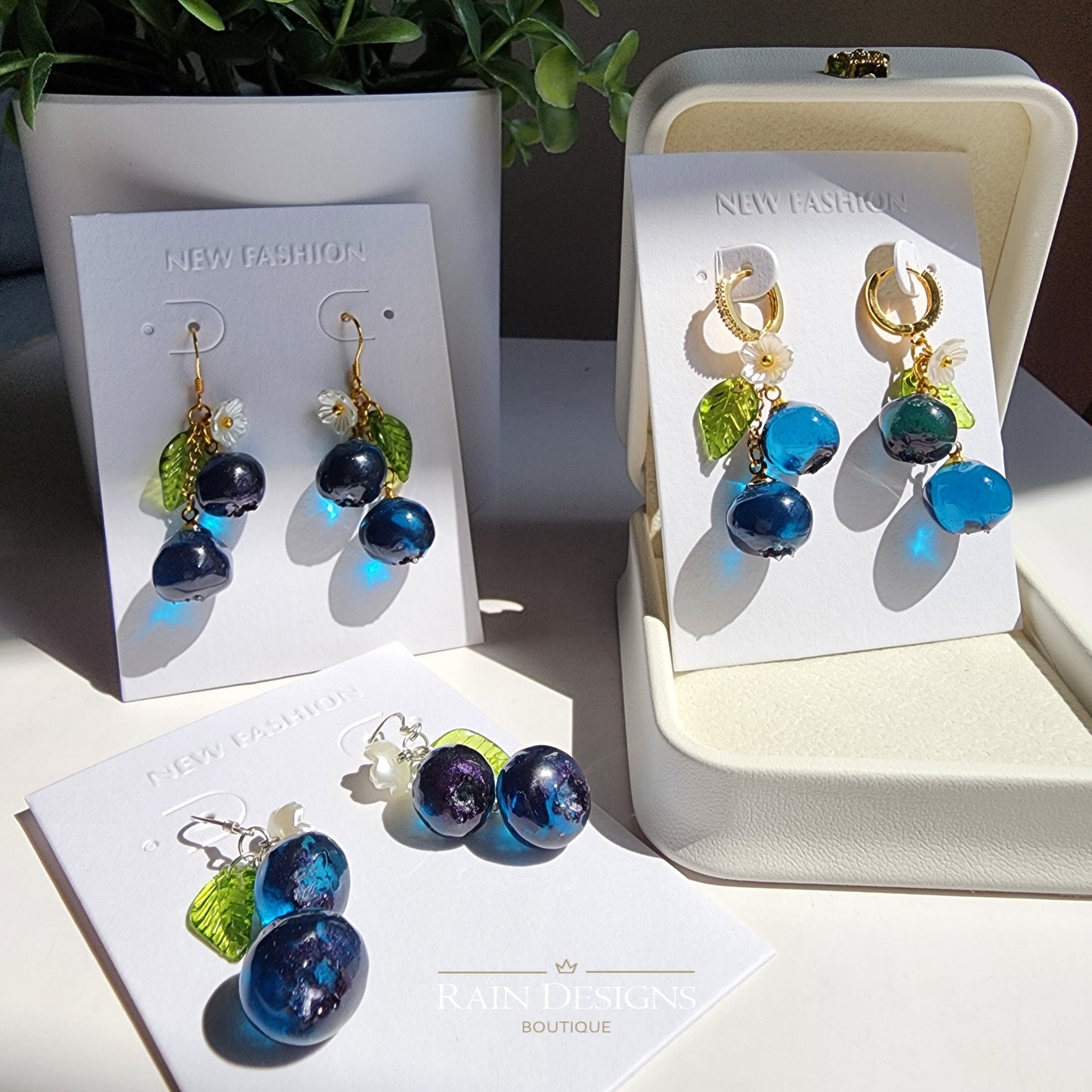 Blueberry Handmade Resin Cluster Dangle Earrings