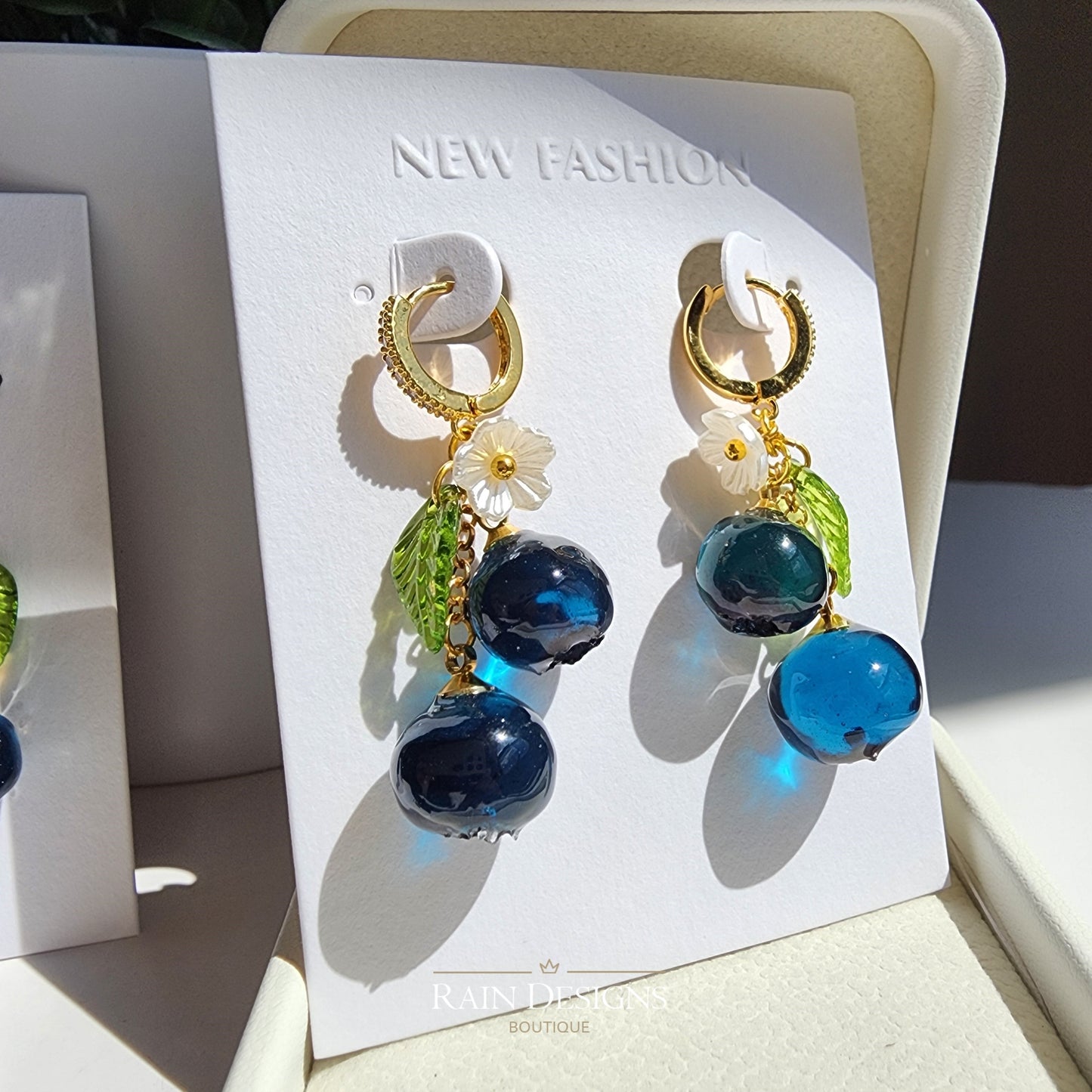 Blueberry Handmade Resin Cluster Dangle Earrings