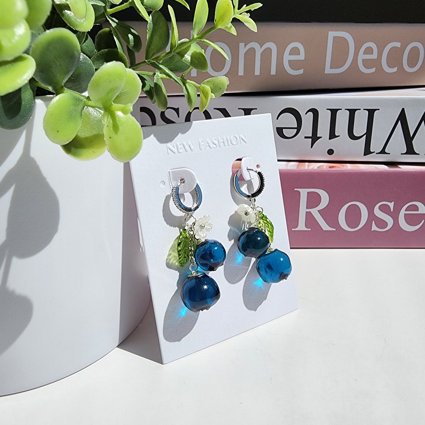 Blueberry Handmade Resin Cluster Dangle Earrings