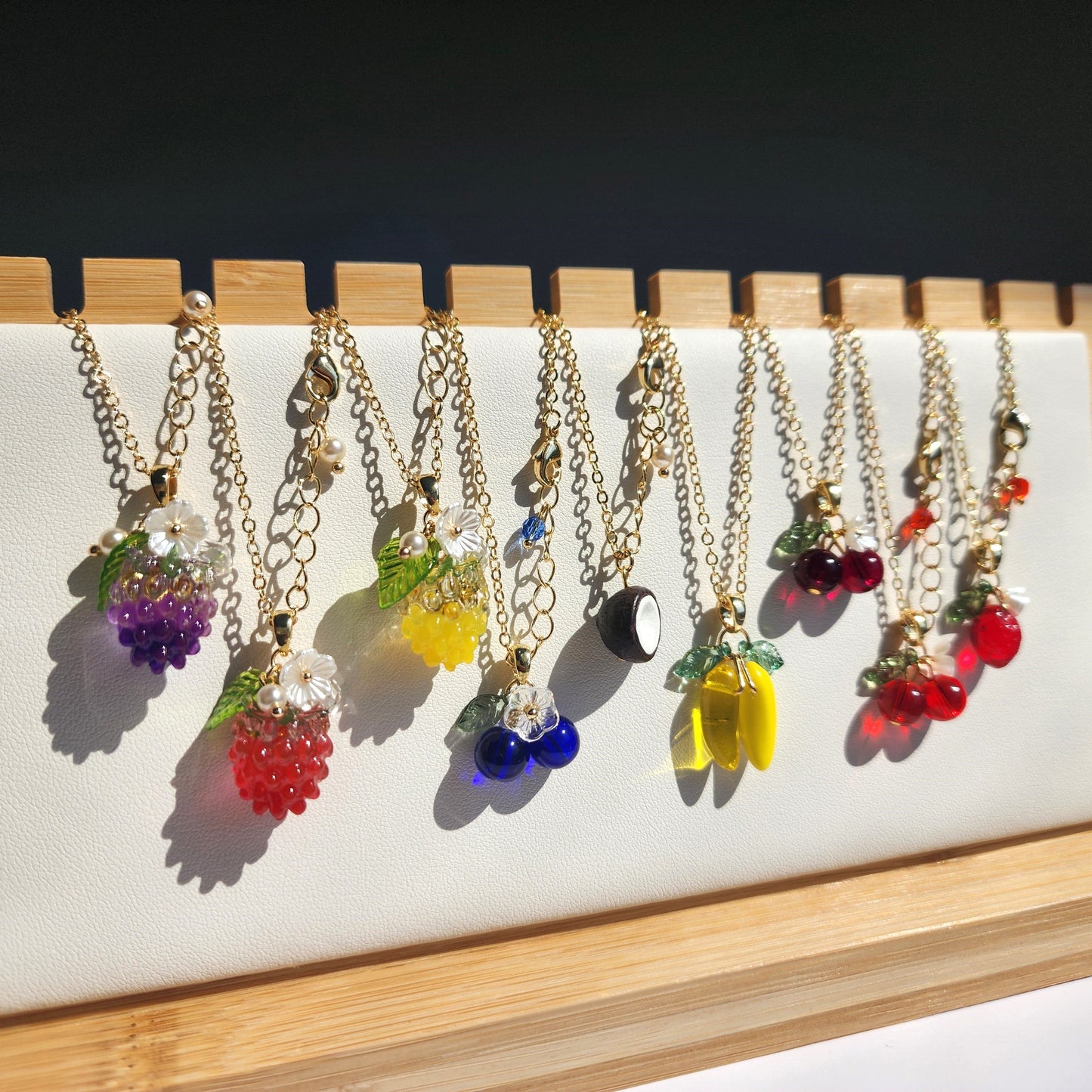 Custom Blueberry Cluster Glass Fruit Necklace 14K Gold Plated