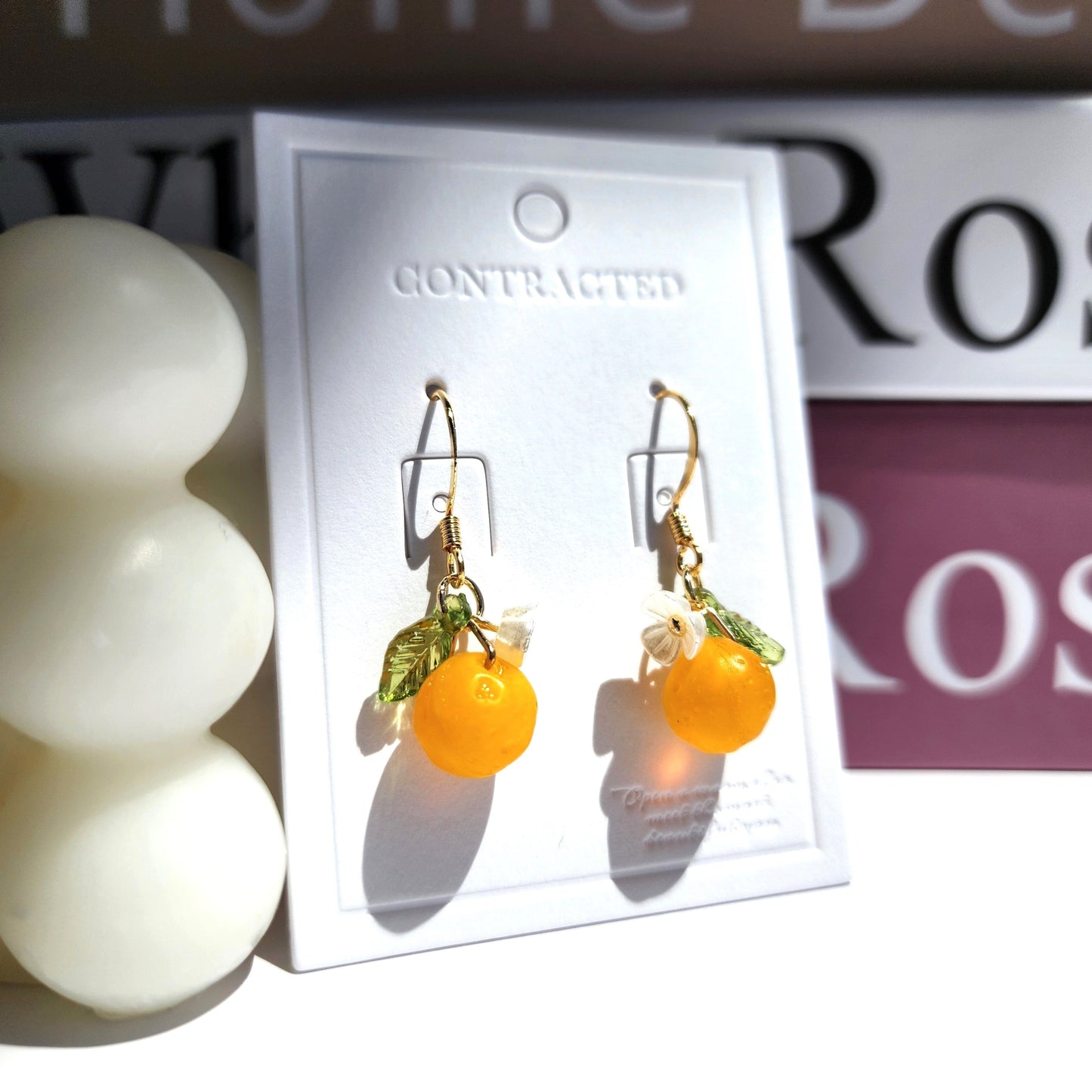 Gold Orange Handmade Czech Glass Fruit Dangle Earrings