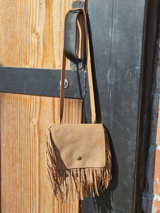 Mini Faux Suede Fringe Purse with Adjustable Strap