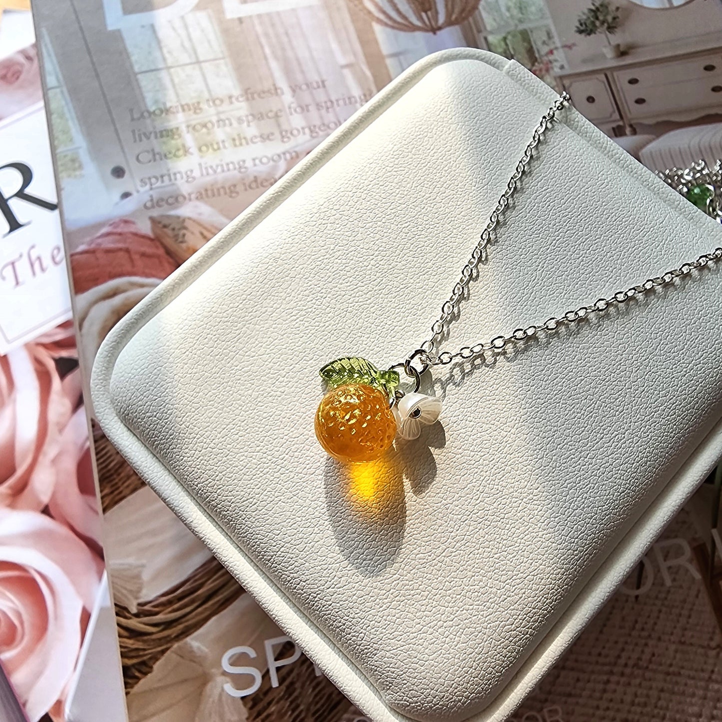 Custom Gold Orange Fruit Necklace 14K Gold Plated 925 Silver Plated Rain Designs