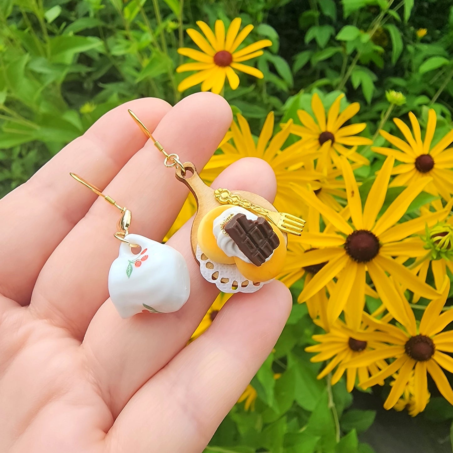 Chocolate Pancake Dangle Earrings Handmade 925 Silver Hooks