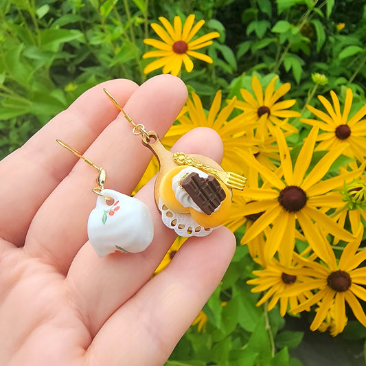 Chocolate Pancake Dangle Earrings Handmade 925 Silver Hooks