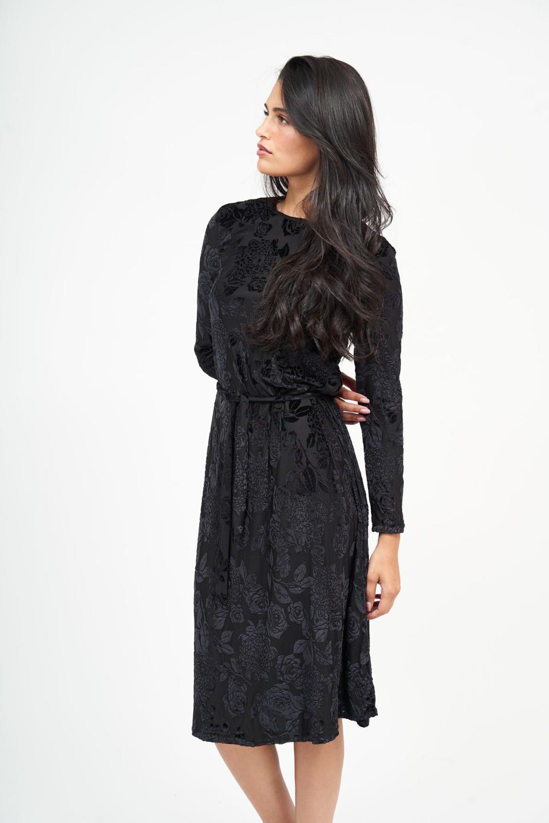 Black Velvet Floral Swing Dress