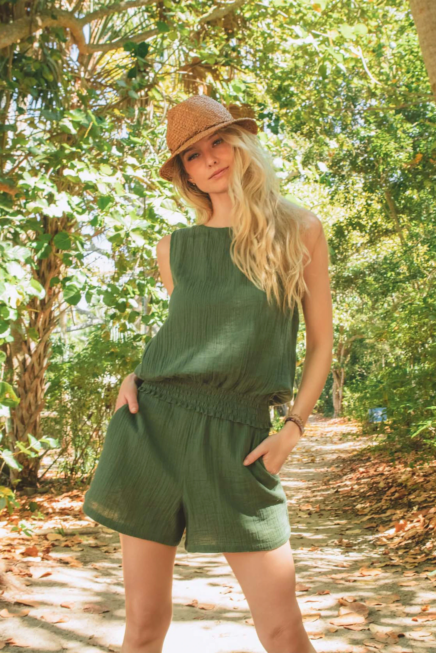 Island Fatigue Green Shorts Pull On 100% Organic Cotton