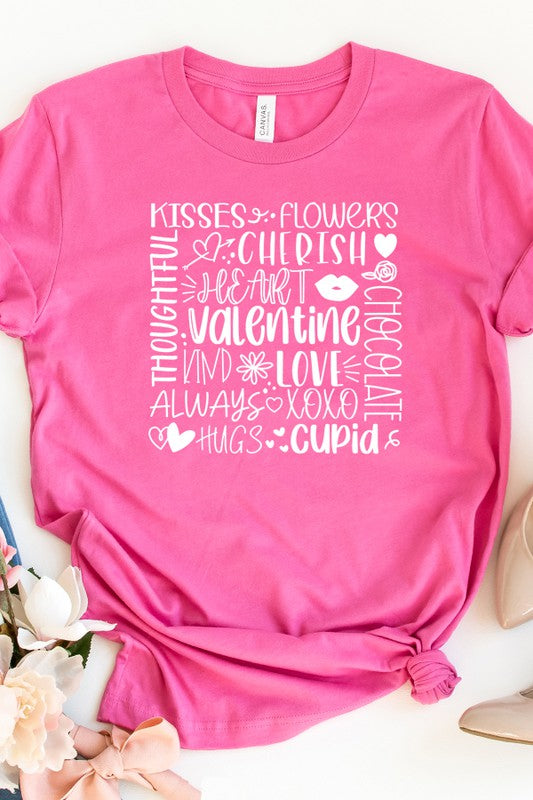 Valentine's Day Kisses Flowers Block Tee Bella Canvas