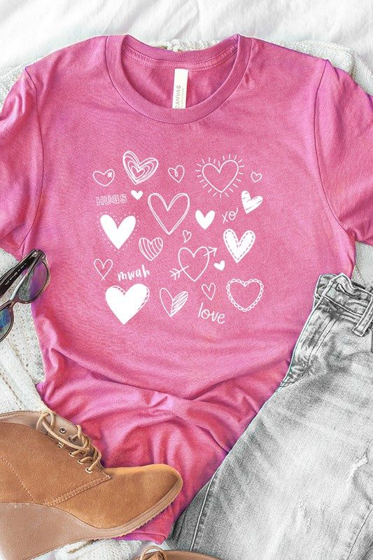 Multi Doodle Hearts Tee Unisex T-Shirt Bella Canvas