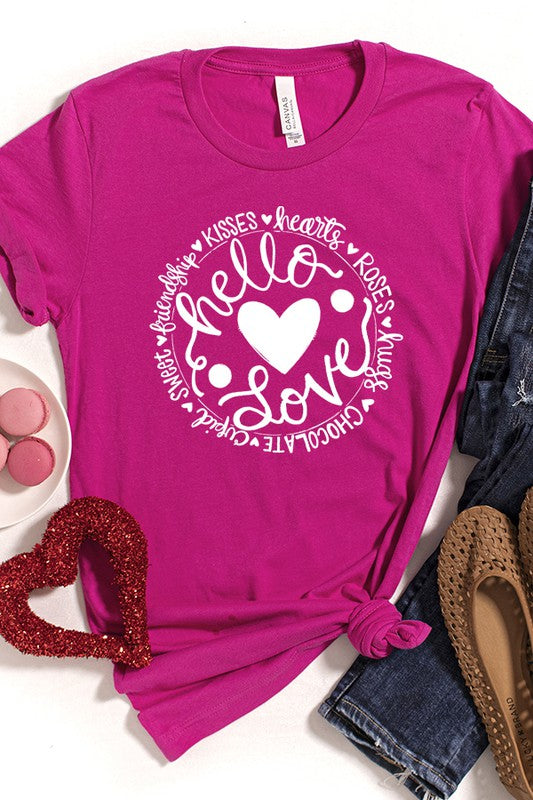 Hello Love Circle Graphic Tee Unisex Valentine's Day Bella Canvas